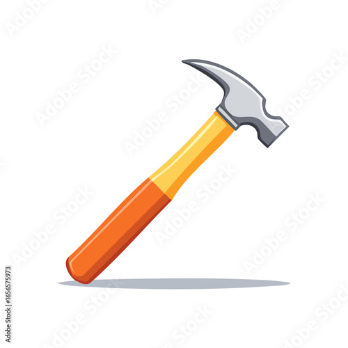 Cartoon Style Claw Hammer with Orange and Yellow Wooden Handle for Construction and DIY projects
