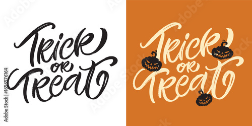 Happy Halloween set - Trick or treat – funny cute  hand drawn doodle lettering label, t-shirt design, mug print, sticker print.