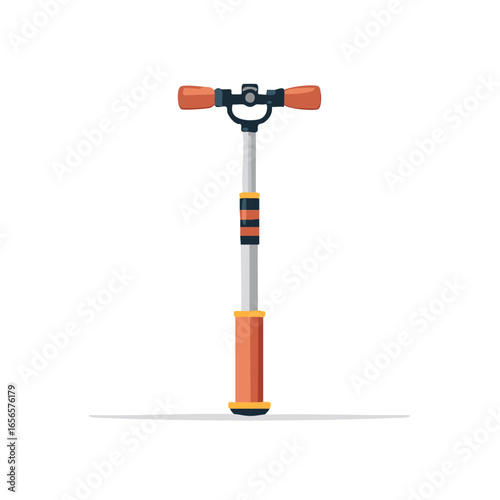 Upright kick scooter with orange handlebars and grey stem - isolated design of recreational mobility toy