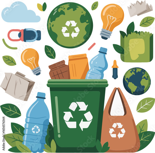 Minimalist Recycling & Plastic Waste Vector Set  Green Energy, Reuse, and Sustainability Concepts for Environmental Graphic Design Projects