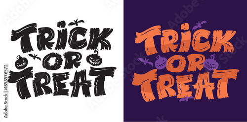 Happy Halloween set - Trick or treat – funny cute  hand drawn doodle lettering label, t-shirt design, mug print, sticker print.