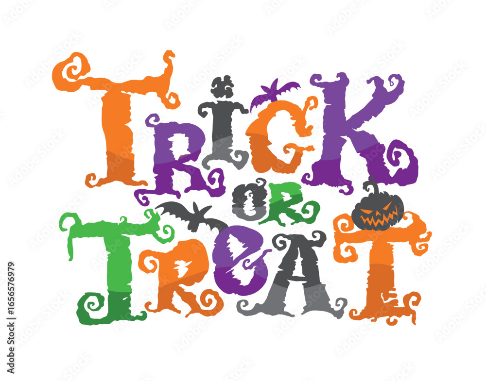 Obraz premium Happy Halloween set - Trick or treat – funny cute hand drawn doodle lettering label, t-shirt design, mug print, sticker print.