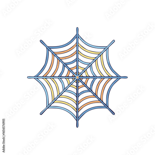 Intricate spiderweb design with blue outlines and alternating orange and yellow fill patterns for Halloween decoration.