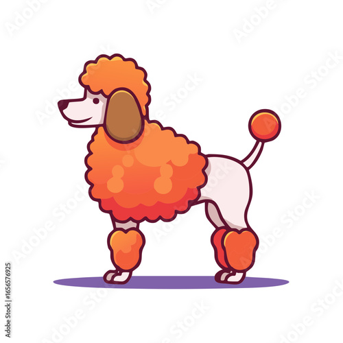 Cute Orange Poodle Illustration. Standing Cartoon Dog with Fluffy Fur and Distinctive Grooming Style.