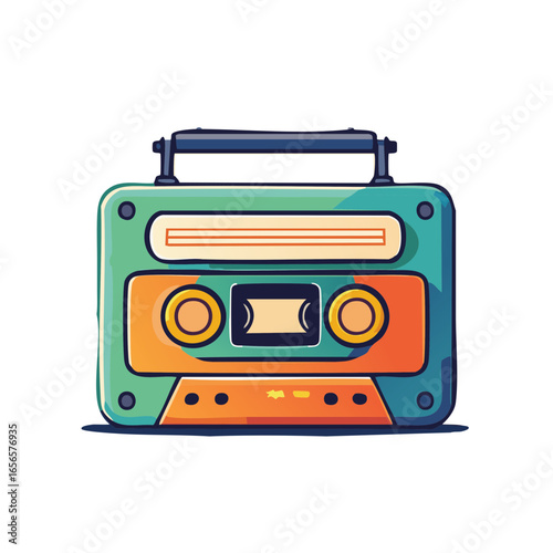 Retro Audio Cassette Tape Illustration Style Design Music Player Listening Media Entertainment
