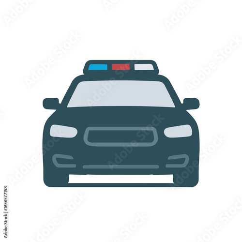 Simple Flat Style Police Car Front View Vehicle Illustration
