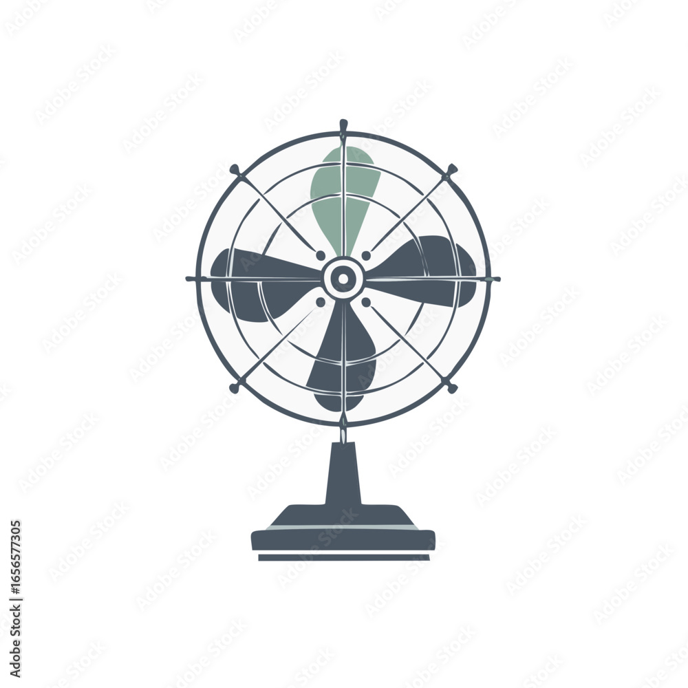 Illustration of a retro style electric fan standing on a table or surface, air cooling concept Illustration of a retro style electric fan standing on a table or surface, air cooling concept