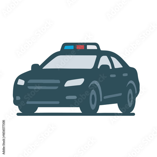 Flat Design Police Car Side View Illustration with Emergency Lights