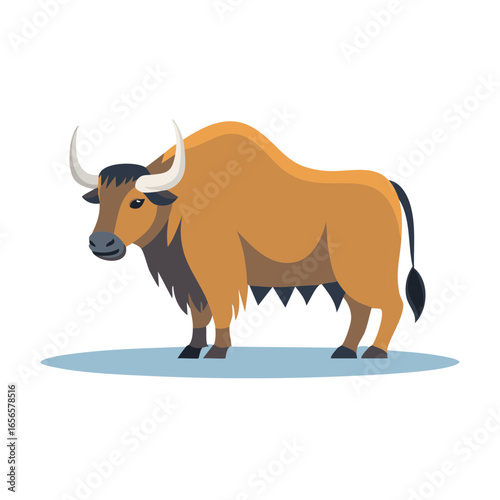 Illustrative Golden Takin Standin on a Circle, National Animal of Bhutan in Asia, Animal Illustration