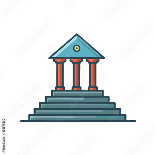 Classic Courthouse Steps Icon with Columns Blue Roof and Copper Pillars Flat Vector Icon Architecture Design Element