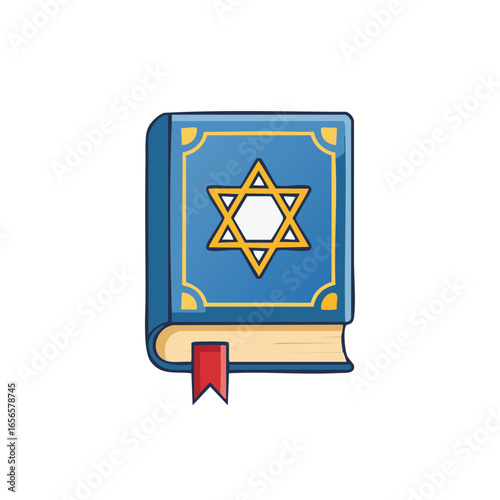 Blue Holy Book with Star of David and Bookmark for Religious Celebration
