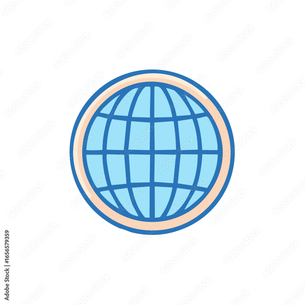 Stylized Blue Globe Icon with Meridian Lines, International Communication Concept Stylized Blue Globe Icon with Meridian Lines, International Communication Concept