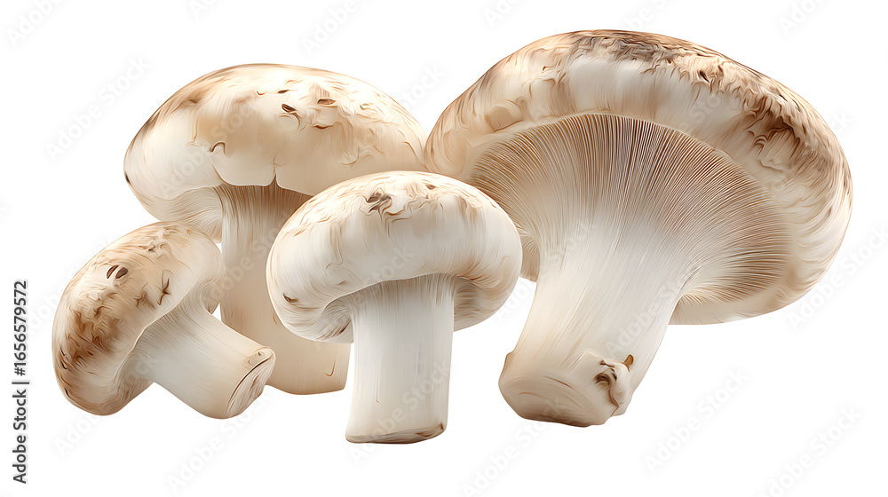 Fototapeta premium fresh champignon mushrooms isolated on white background, HD realistic