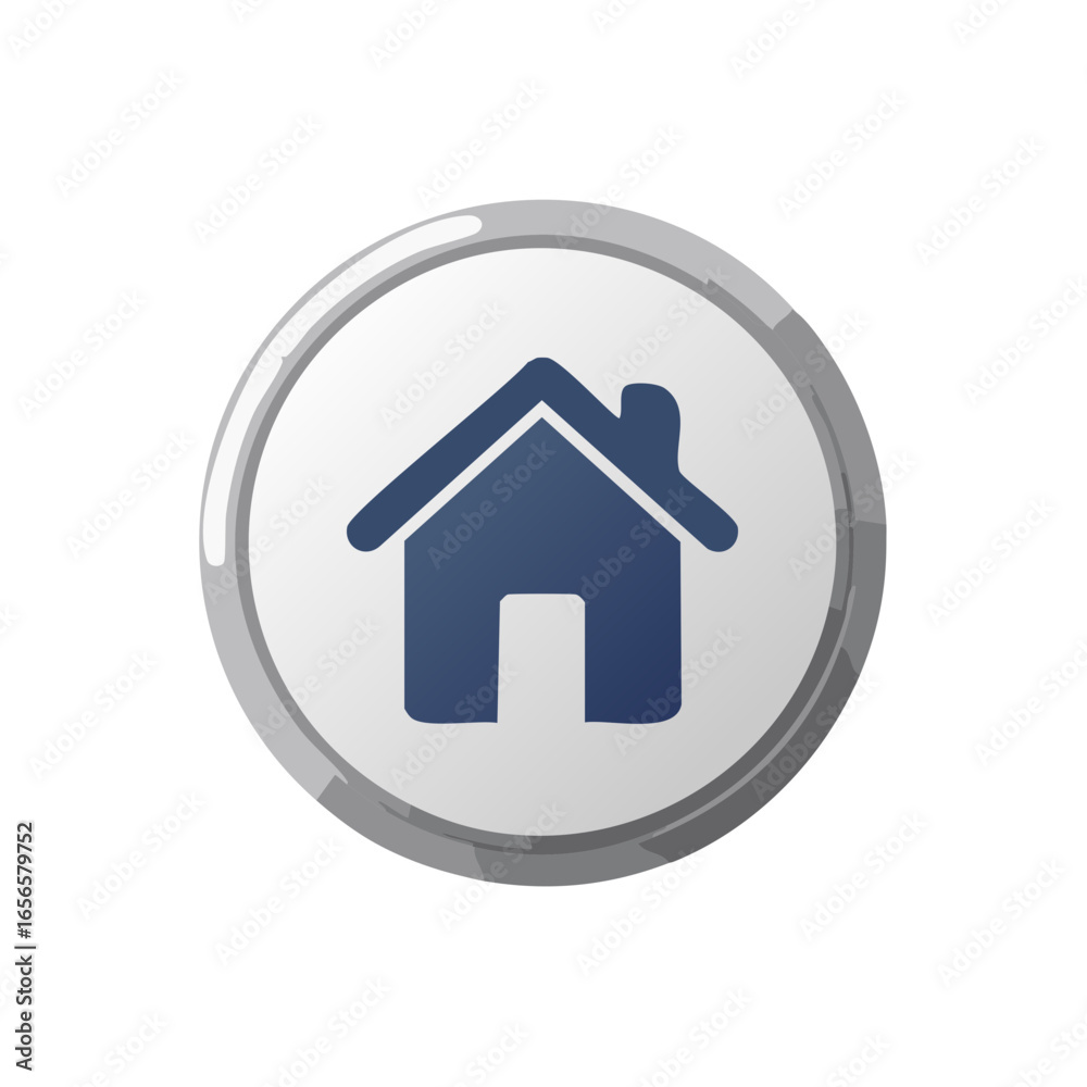 Blue Home Icon Inside a Glossy Round Frame Suggesting Navigation or Residence Blue Home Icon Inside a Glossy Round Frame Suggesting Navigation or Residence