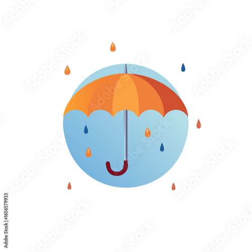 Umbrella Protection Icon Graphic with Falling Raindrops Design