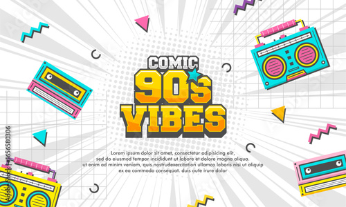 Comic cartoon pop art 90s vibes theme with retro elements background