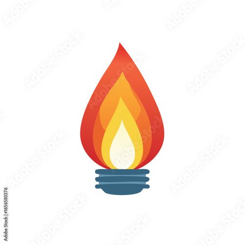 Stylized lightbulb with flames, electric energy illumination, burning light and creative conceptual idea
