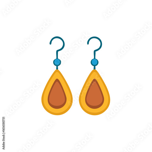 Pair of Teardrop Dangle Earrings with Brown Centers and Blue Hooks Fashionable Accessory