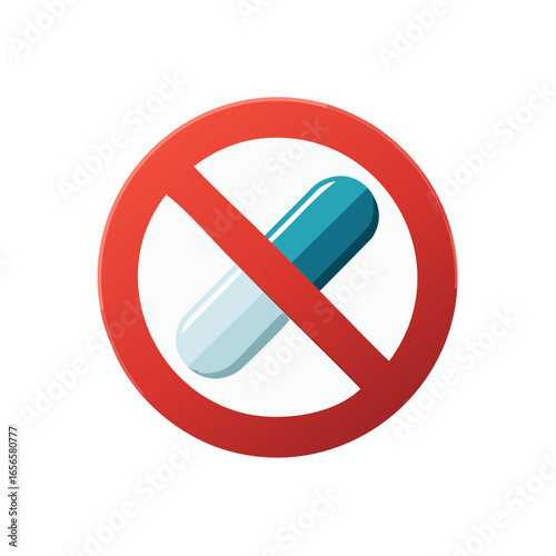 Capsule Pill Banned Symbol Representing Prohibition or Restriction of Medication Use in Healthcare Scenarios