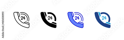 24 Hours Support icon set multiple style collection.