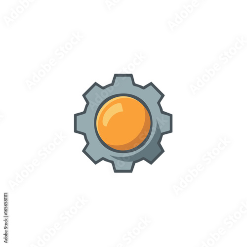 Gear Icon with Orange Sphere Center Illustrating Engineering and Technology Concepts