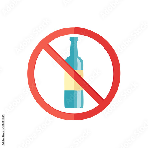 Alcohol prohibited icon with bottle and cross symbol for no drinking ban campaign