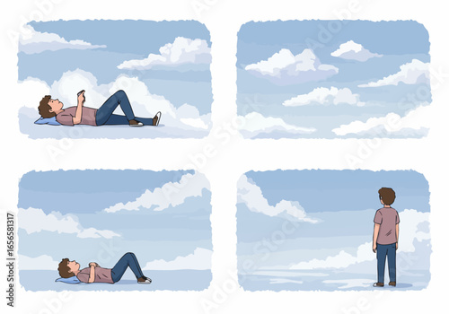 From Screen to Serenity: A Man's Cloud Journey Embracing Digital Detox and Nature's Vastness.