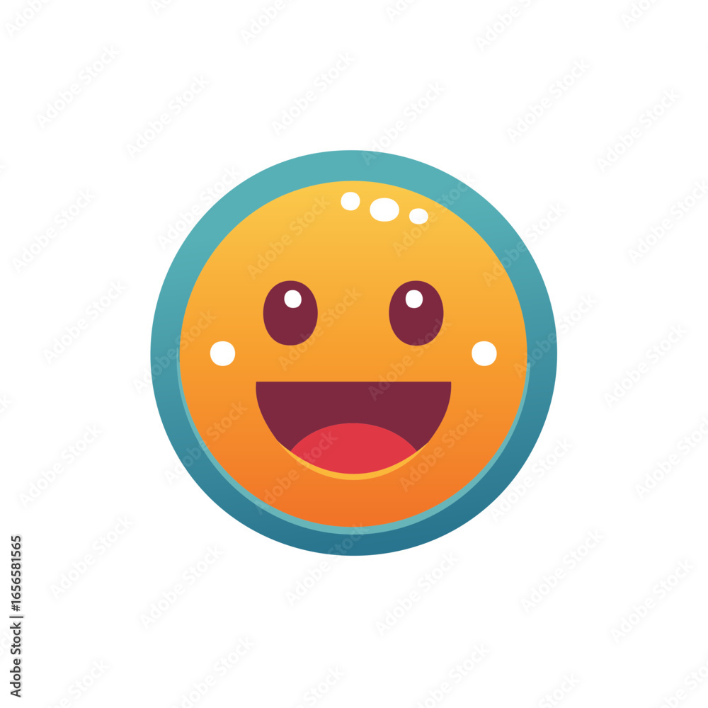 Fototapeta premium Cartoon smiley face illustration with cheerful expression, bright colors, and minimalist design on a white background