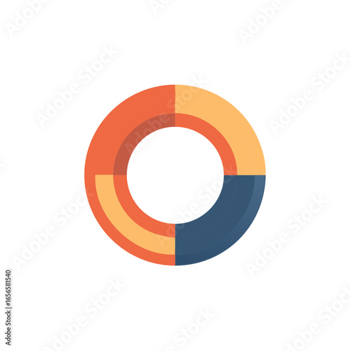 Free Download Vibrant Doughnut Chart Showing Segmentation in Orange, Yellow, and Blue with Empty Central Space for Graphic Overlay - GFXLoad