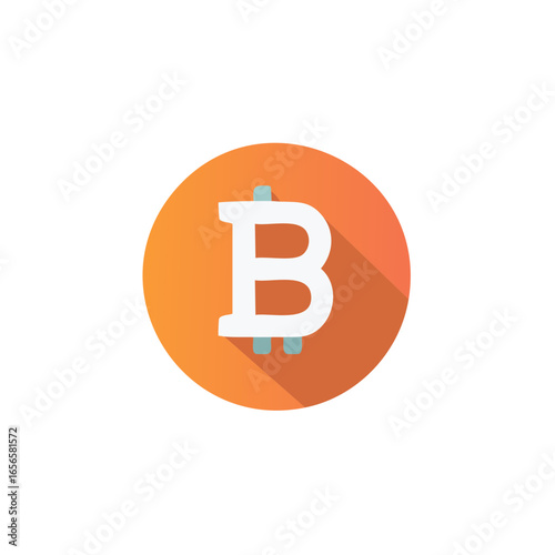 Digital Money Concept: Orange Coin with B Symbolizing Electronic Currency and Blockchain Technology for Investments