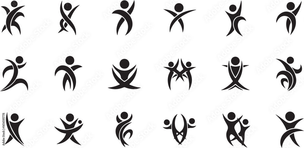 Fototapeta premium Set of abstract human figures in dynamic poses and motion person people