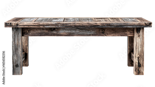 rustic wooden table isolated on white background, HD realistic