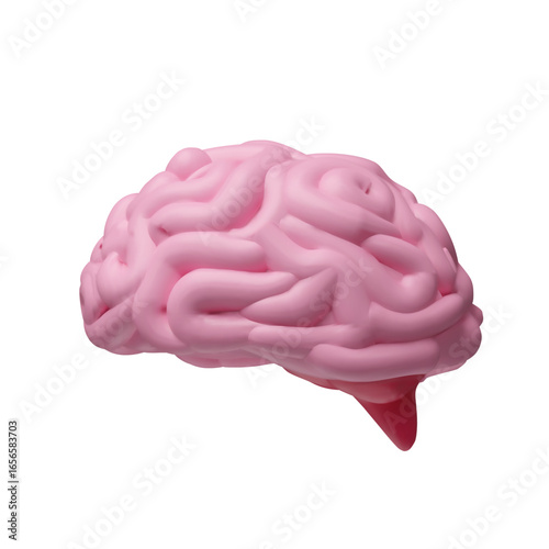 3D vector illustration of a soft pink human brain side. The clean and minimalistic design for use in educational, psychological, scientific, healthcare, creative idea-themed content.