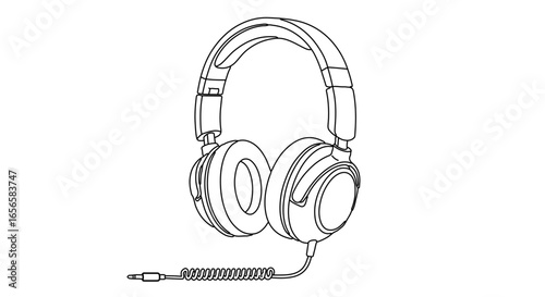 Stock vector illustration of wired headphones for music listening and audio entertainment device sound equipment