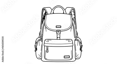 Backpack rucksack travel bag hiking daypack school bag college bag outdoor gear adventure bag line art