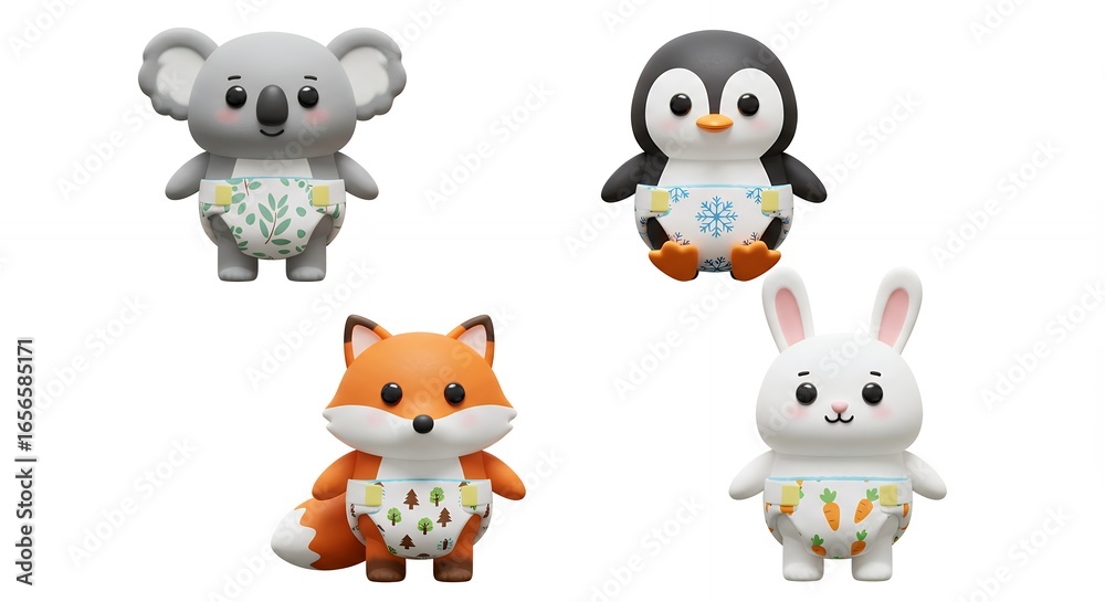 Obraz premium Cute stuffed animals in diapers