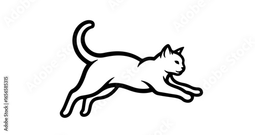Black and white vector illustration of a leaping cat silhouette for pet lovers and animal enthusiasts design