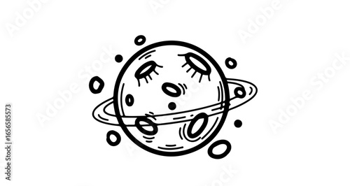 Cartoon planet with rings vector illustration space exploration astronomy galaxy cosmic celestial body doodle art