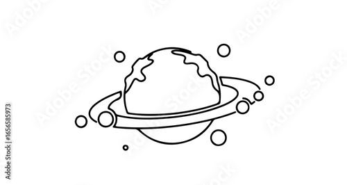 Planet with rings outline vector illustration for space exploration and astronomy education material design