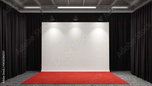 3d render press wall on red carpet. Empty banner backdrop. 3d render