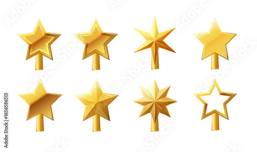 Christmas gold tree topper vector. 3d realistic golden star decoration in , decorative traditional shiny design for top of Xmas pine tree. Vector