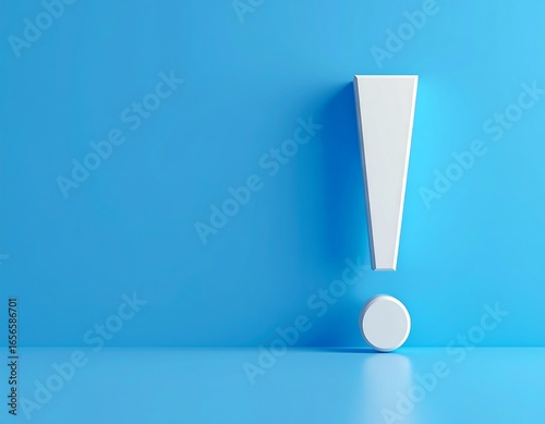 White exclamation mark against a bright blue background