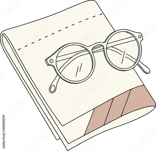 Vector art of eyeglasses resting on a newspaper isolated on white background, a symbol of knowledge
