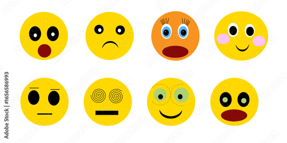 Obraz premium A vector set of Easter eggs with various emotions including happy, sad, and angry faces