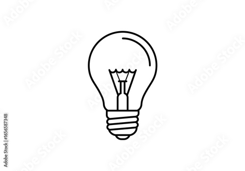 A lineart drawing of a classic light bulb with visible filament and screw base on a plain white background