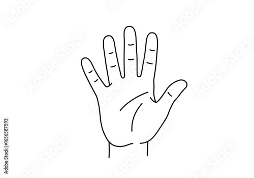 Black outline of a hand with fingers extended and short lines across the knuckles