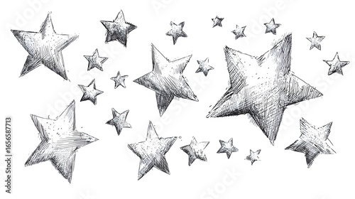 sketch-style illustration of a set of stars isolated on white background, HD realistic