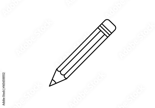 Pencil drawing A sharp pencil with a clean eraser is isolated on a white canvas