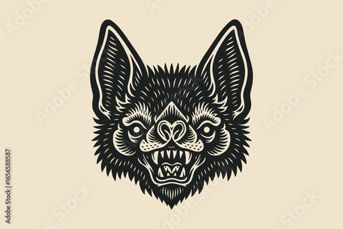 Bat head engraving style vector illustration