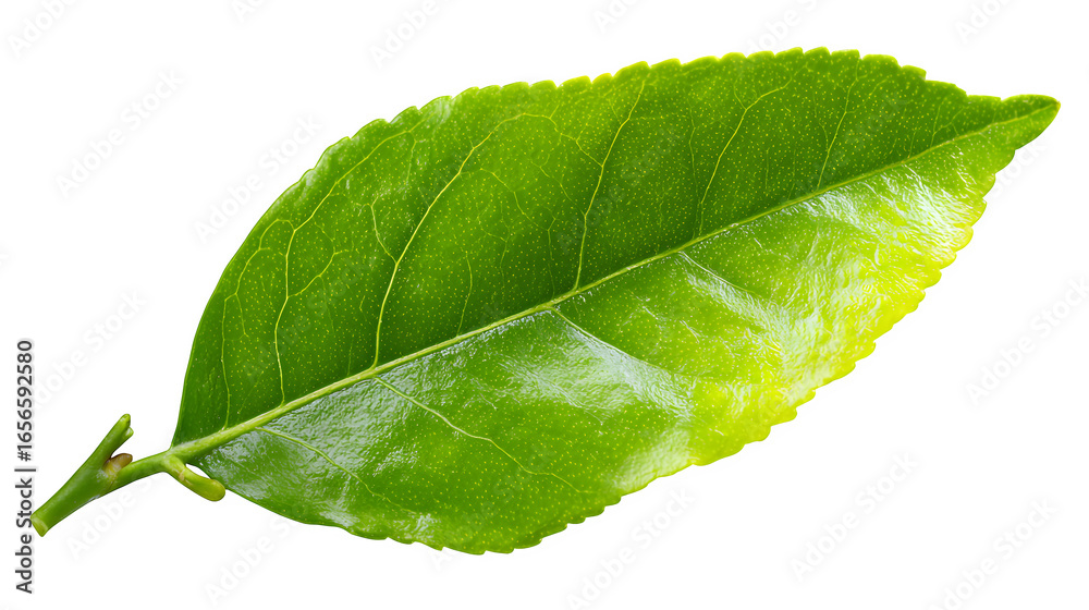 Obraz premium green lemon leaf isolated on white background, HD realistic